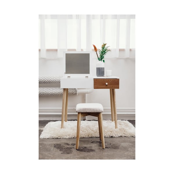 Tavolino da toilette bianco con specchio, portagioie e sgabello Beauty - Bonami Essentials-image-1