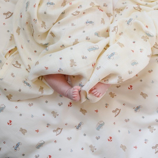 Set copripiumino e federa da bambini giallo chiaro in cotone organico per culla 100x140 cm Vintage Toys – Cam Cam Copenhagen-image-2