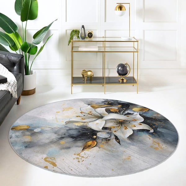 Tappeto rotondo blu/grigio lavabile ø 100 cm Golden Lilly – Mila Home-image-3