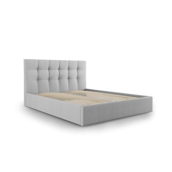 Letto matrimoniale imbottito grigio chiaro con contenitore con griglia 140x200 cm Nerin - Mazzini Beds