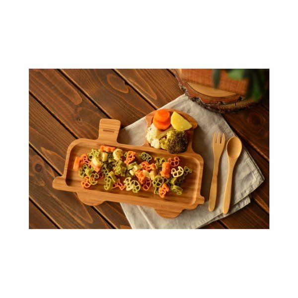 Set di piatti per bambini a forma di treno e posate in legno di bambù Trainy - Bambum-image-1