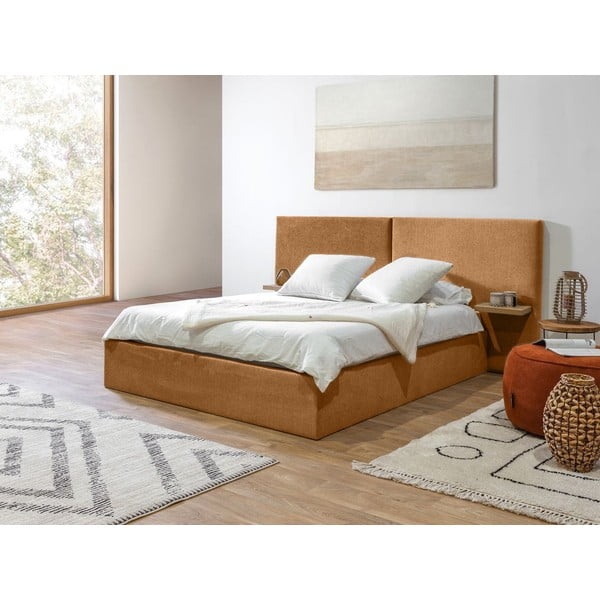 Letto matrimoniale imbottito giallo con contenitore e griglia 160x200 cm Blandine - Bobochic Paris-image-2