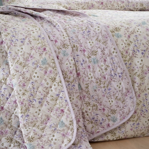 Copriletto lavanda/beige in cotone con rivestimento trapuntato 220x230 cm Ditsy Floral – Bianca-image-1