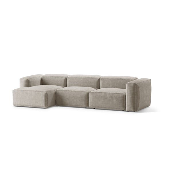 Divano angolare beige (con penisola a sinistra/con chaise lounge) con rivestimento in velluto a coste Bergamo – Cosmopolitan Design-image-2