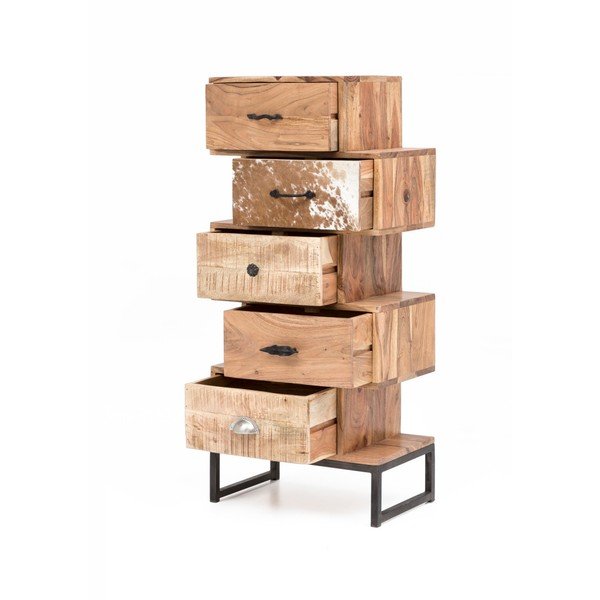 Cassettiera in legno di acacia con 5 cassetti - WOOX LIVING-image-2