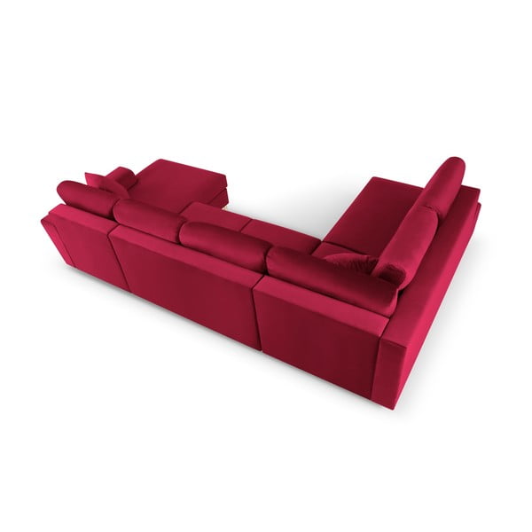 Divano angolare rosso allungabile e con contenitore (con penisola a sinistra/a U) con rivestimento in velluto Kyoto – Cosmopolitan Design-image-4