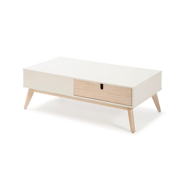 Tavolino bianco con 2 cassetti e gambe in legno di pino Kiara - Marckeric-image-3