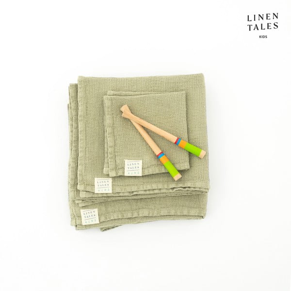 Asciugamano per bambini in lino verde chiaro 45x90 cm Sage - Linen Tales-image-2