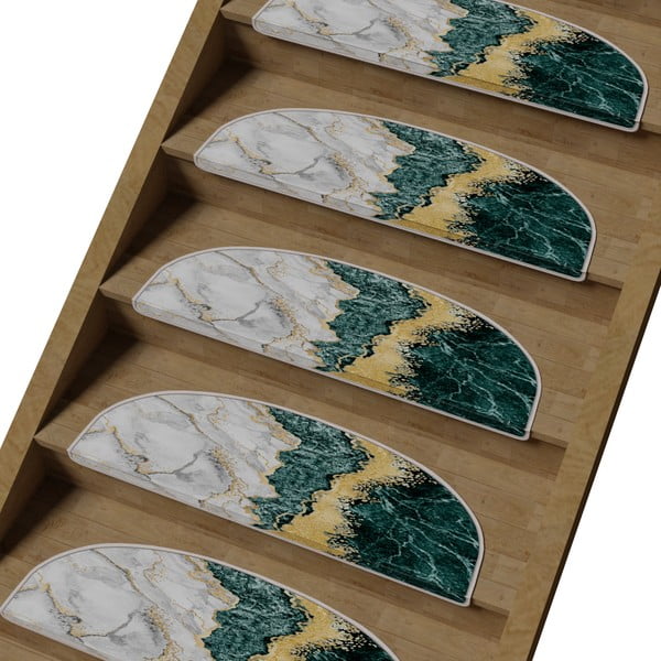 Gradini per scale in set da 16 pezzi in colore crema petrolio 20x65 cm Golden Marble - Vitaus-image-1