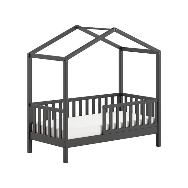 Letto da bambini a forma di casa color antracite in pino massiccio con rete inclusa 70x140 cm DALLAS – Vipack-image-3