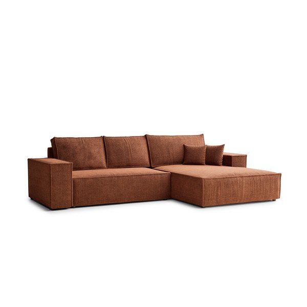 Divano angolare color rame allungabile/con contenitore (con penisola a destra/con chaise lounge) con rivestimento in ciniglia Maze – Maison de Rêve-image-2