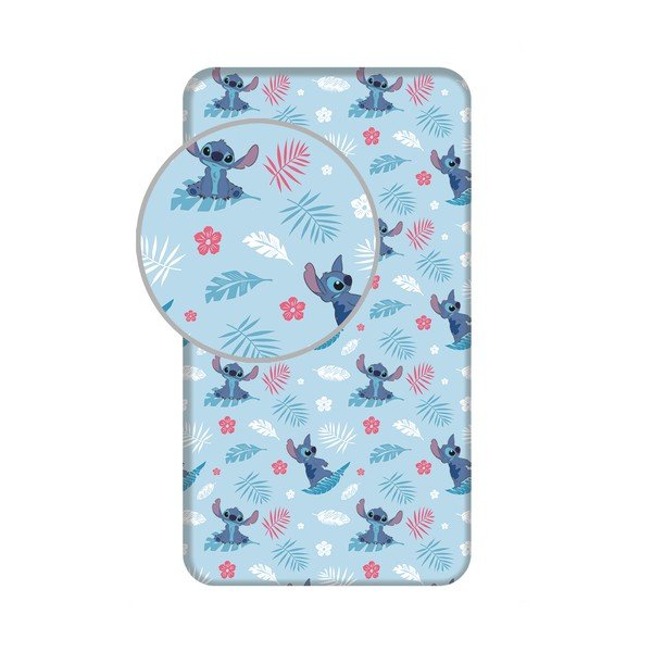 Lenzuolo con angoli per bambini blu in cotone per letto singolo 90x200 cm Lilo & Stitch "Blue" – Jerry Fabrics