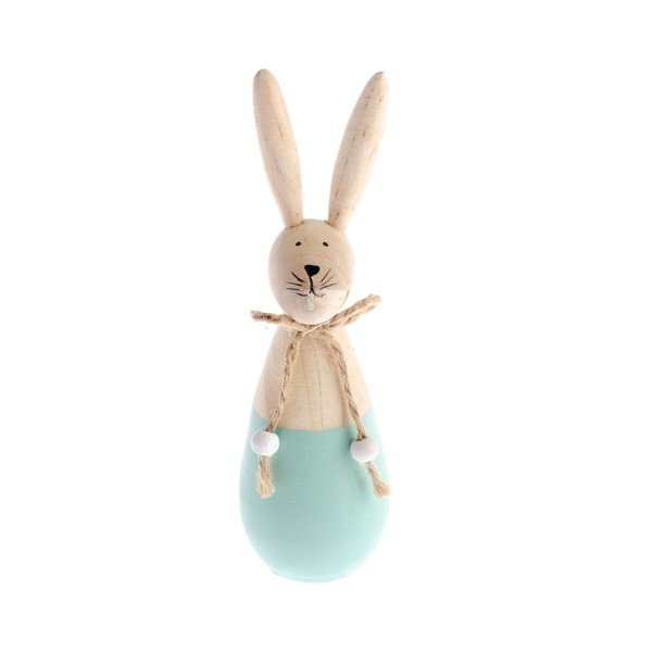 Dřevěná dekorace s detailem v modré barvě Dakls Happy Easter Hare, výška 15 cm