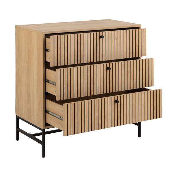 Cassettiera effetto rovere in colore naturale 81x80x40 cm Albany - Actona-image-2