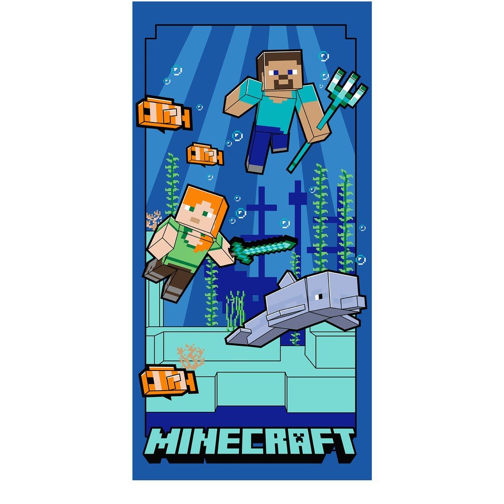 Asciugamano per bambini blu in microfibra 70x140 cm Minecraft "Underwater Fun" – Jerry Fabrics | Asciugamani per bambini