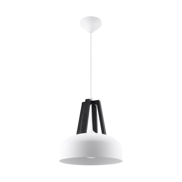 Apparecchio a sospensione bianco-nero con paralume in legno/metallo ø 30 cm Olla - Sollux