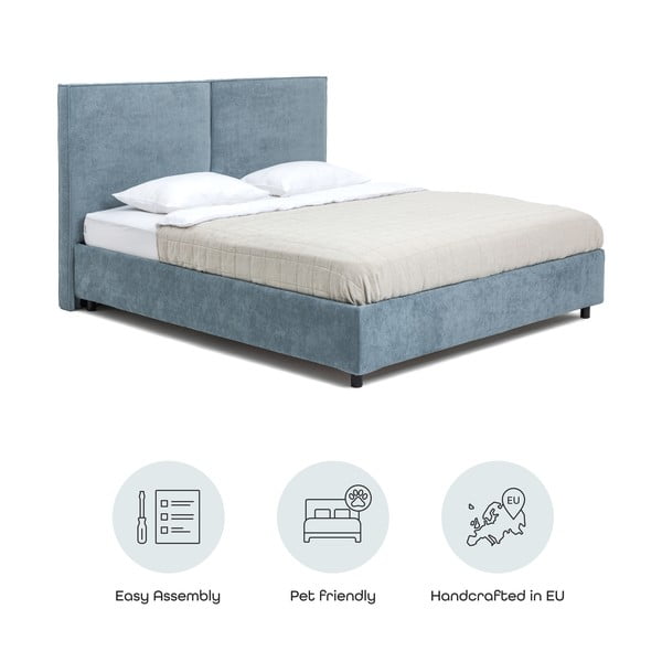 Letto matrimoniale imbottito blu con contenitore con rete inclusa 180x200 cm Myra Bold – Bonami Selection-image-4