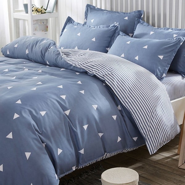 Biancheria da letto in misto cotone con lenzuolo per letto matrimoniale Blu, 200 x 220 cm Ucgen - Mijolnir
