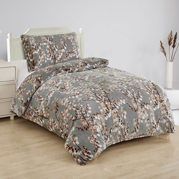 Set copripiumino e federa grigio in micropile per letto singolo 140x200 cm Branches – My House