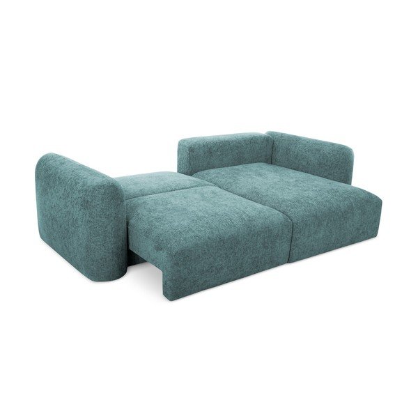 Divano angolare blu allungabile/con contenitore (con penisola a destra/con chaise lounge) con rivestimento in ciniglia Mele – Makamii-image-2