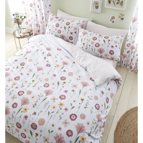 Biancheria da letto bianca e rosa , 135 x 200 cm Wild Flowers - Catherine Lansfield-image-1