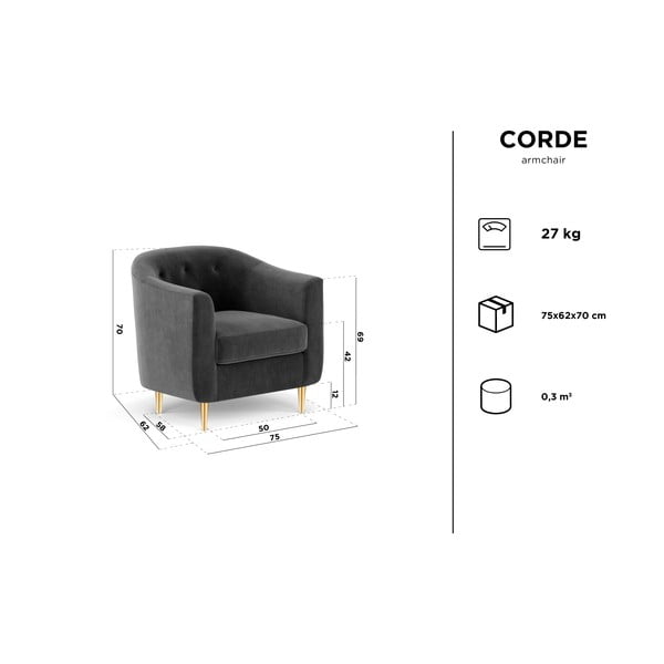 Poltrona in velluto grigio scuro Corde - Kooko Home-image-4