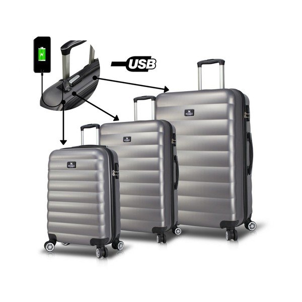 My Valice RESSO Travel Set di 3 valigie da viaggio grigie su ruote con porte USB - Myvalice-image-3