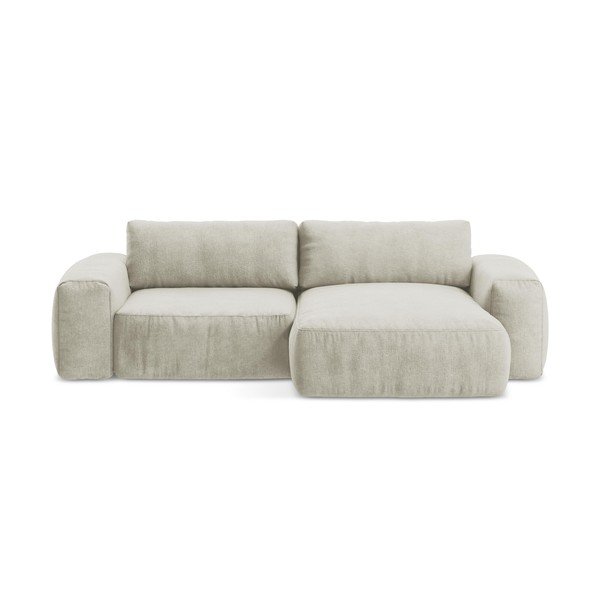 Divano angolare beige allungabile (con penisola a destra/con chaise lounge) con rivestimento in ciniglia Kuki – Makamii
