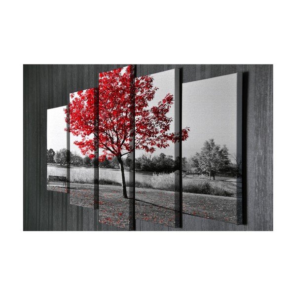 Pittura in 5 parti su tela Albero rosso - Wallity-image-2