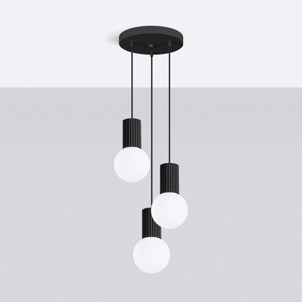 Lampadario nero in metallo con paralume in vetro ø 25 cm Orbital – Sollux-image-4