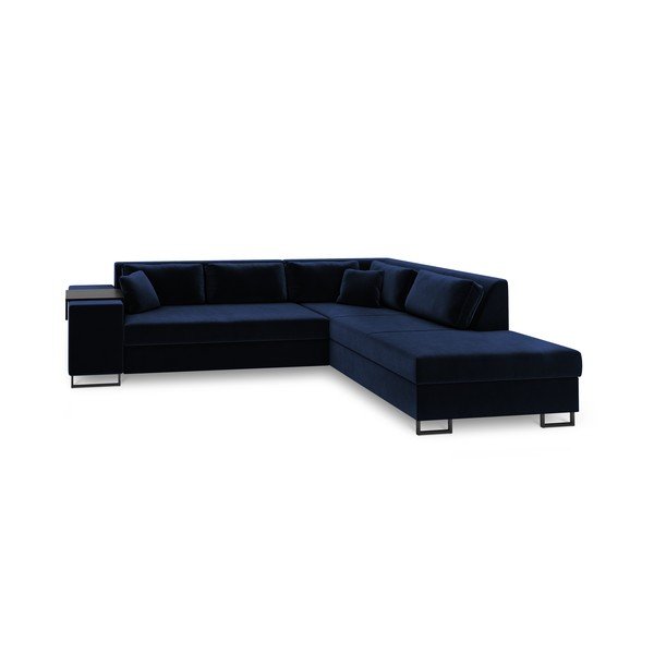 Divano letto angolare in velluto blu, angolo destro York - Cosmopolitan Design
