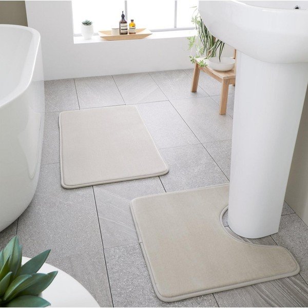 Set di tappetini per il bagno beige in memory foam 2 pz per WC 50x80 cm Anti-Bacterial – Catherine Lansfield-image-1