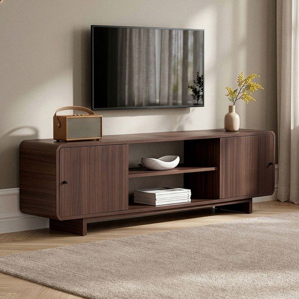 Mobile TV colore naturale scuro con effetto noce 180x52x34 cm Mirel – Nordure-image-3