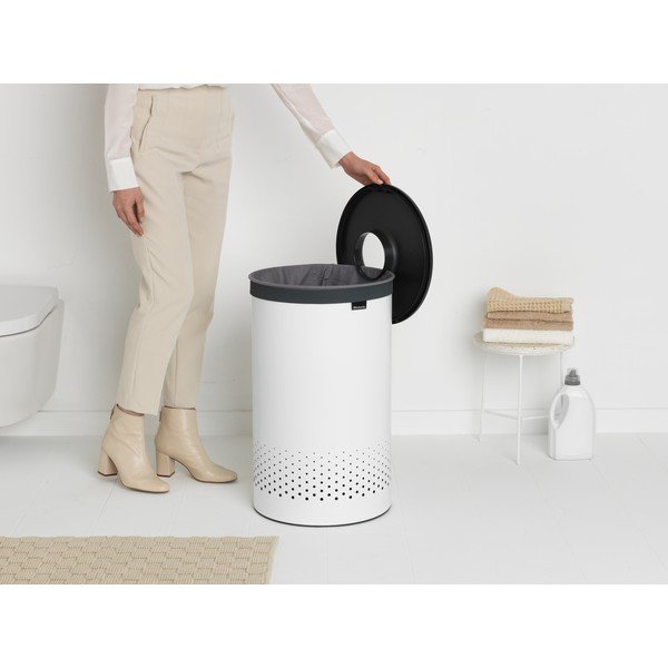 Cesto portabiancheria in metallo bianco 60 l - Brabantia-image-1