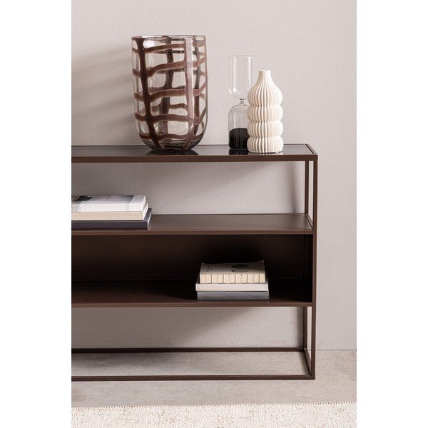 Tavolo consolle marrone scuro con piano in vetro 30x140 cm Godric – Bizzotto-image-1