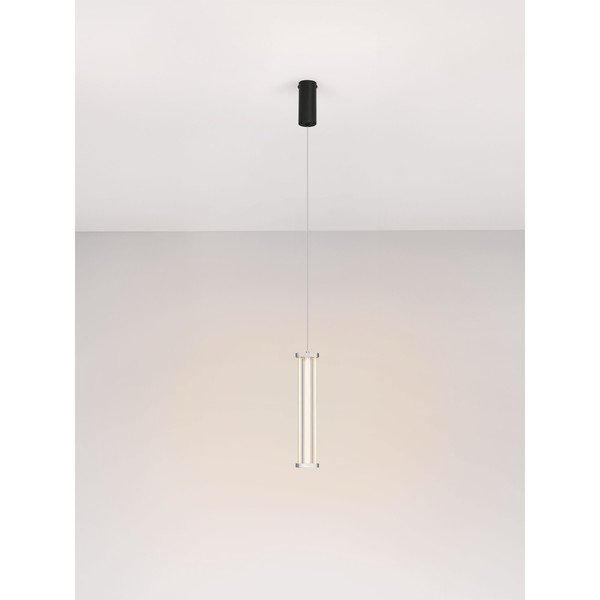 Lampadario LED nero opaco/color argento opaco in metallo con paralume in vetro acrilico con intensità regolabile ø 6 cm Pheme – Nova Luce-image-4