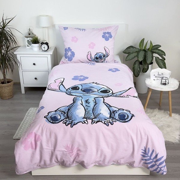 Set copripiumino e federa da bambini rosa chiaro in cotone per letto singolo 140x200 cm Lilo & Stitch "Pink" – Jerry Fabrics-image-1