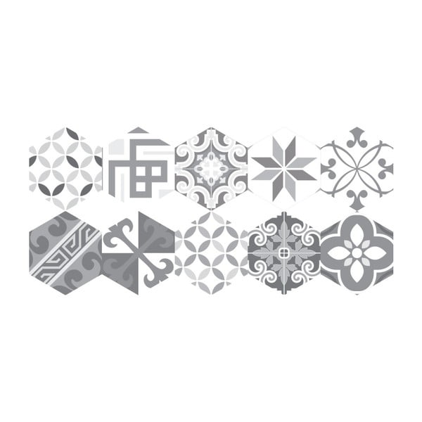 Set di 10 adesivi per pavimenti Esagoni, 20 x 18 cm Tristano - Ambiance