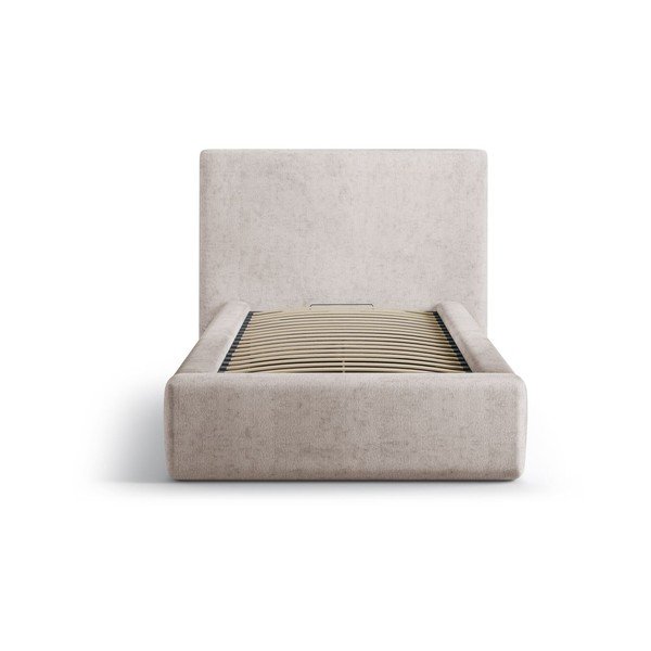 Letto singolo imbottito beige con contenitore con rete inclusa 90x200 cm Amy – Micadoni -image-3