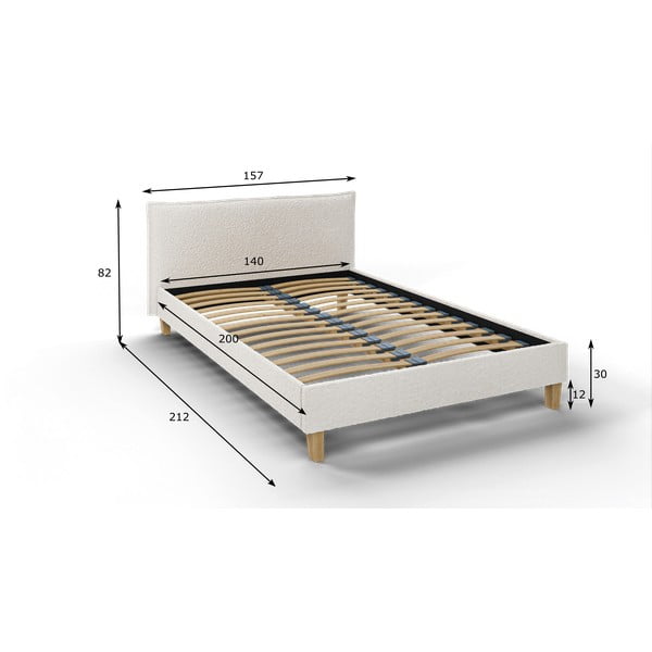 Letto matrimoniale imbottito crema con griglia 140x200 cm Tina - Ropez-image-4