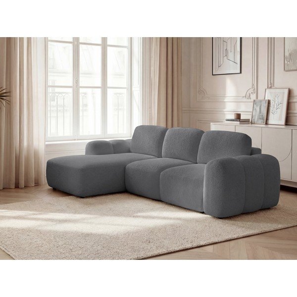 Divano angolare grigio allungabile/con contenitore (con penisola a sinistra/con chaise lounge) con rivestimento in bouclé Montaigne – Bobochic Paris-image-1