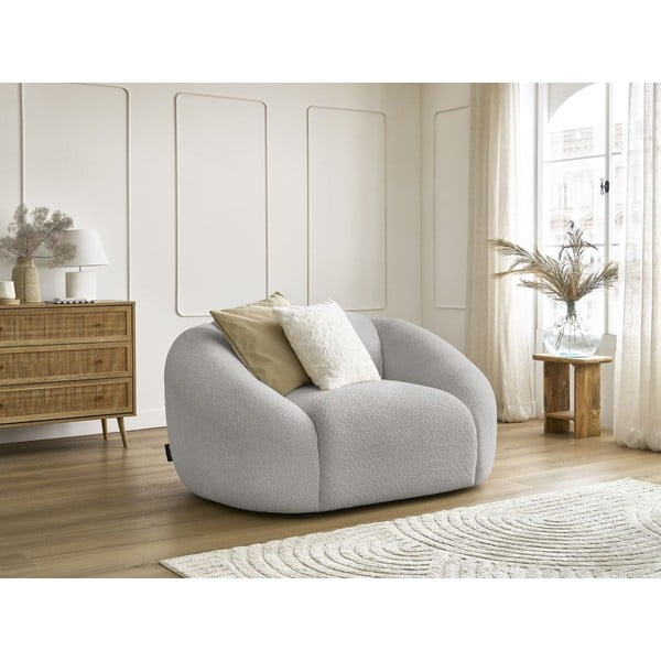Poltrona in grigio chiaro con rivestimento in bouclé Tina – Bobochic Paris-image-1