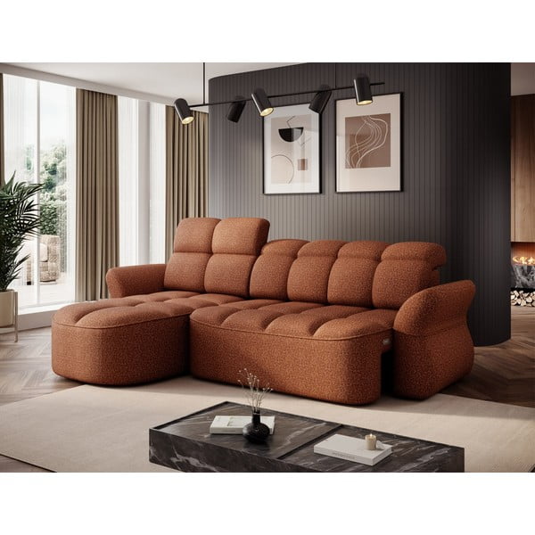 Divano angolare color terracotta allungabile/con contenitore (con penisola a sinistra/con chaise lounge) e rivestimento in velluto Beneth – ELTAP-image-4