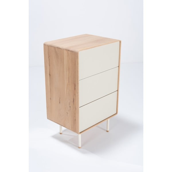 Cassettiera alta bianca in legno di quercia con 3 cassetti 60x100 cm Fina - Gazzda-image-3