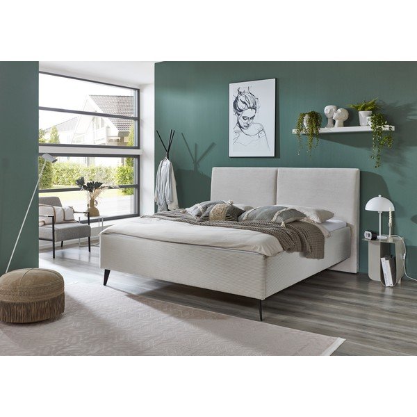 Letto matrimoniale imbottito beige con contenitore con rete inclusa 180x200 cm Lando – Meise Möbel-image-1