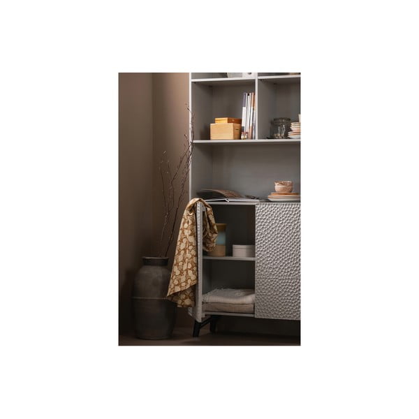 Libreria grigio chiaro in mango massiccio 90x200x37 cm Carved – WOOOD-image-4