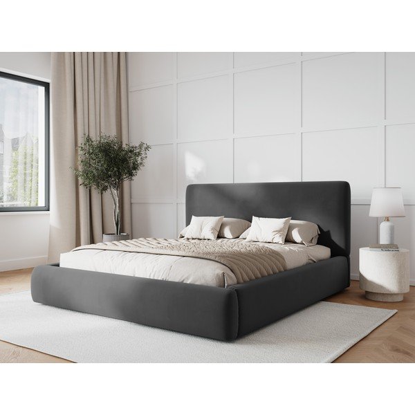 Letto matrimoniale imbottito grigio scuro con contenitore e doghe 180x200 cm Colonel - Cosmopolitan Design-image-1