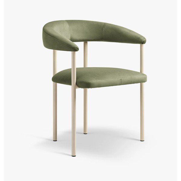 Sedia da pranzo verde/color crema imbottito con braccioli Lea – Micadoni 