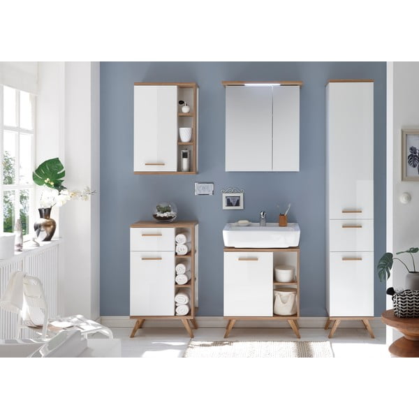 Mobile bagno sospeso bianco con specchio 60x72 cm Set 923 - Pelipal-image-3