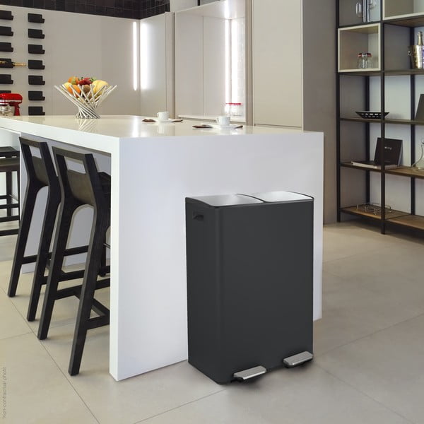 Cestino per la spazzatura nero opaco in acciaio per raccolta differenziata/con pedale 2x30 l   Aliya – Spirella-image-1